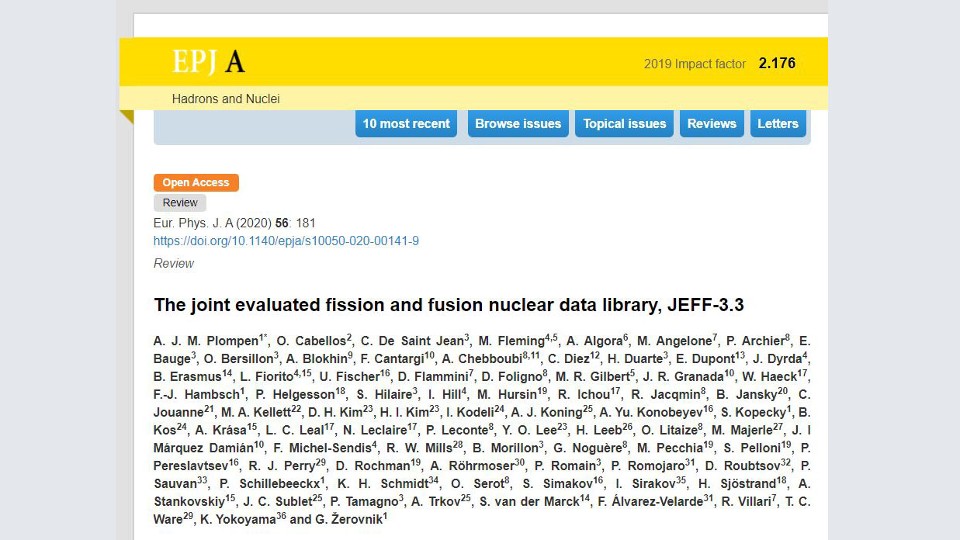 A recently published article in the new issue of the European Physical Journal A (EPJ A) on the joint evaluated fission and fusion nuclear data library, JEFF-3.3