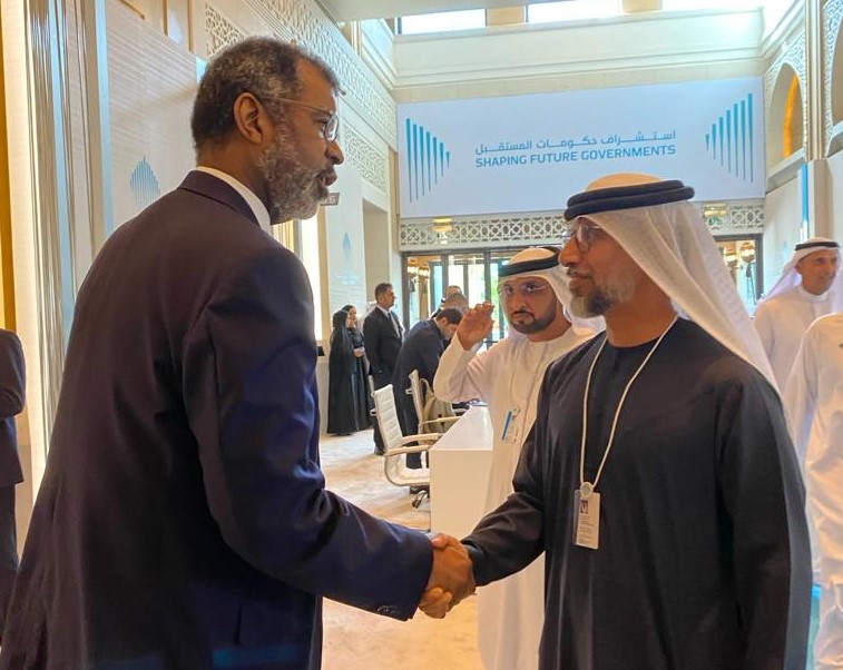 NEA Director-General Magwood meeting Minister of Energy and Infrastructure for the United Arab Emirates, H.E. Suhail Al Mazrouei, during the World Governments Summit in Dubai.